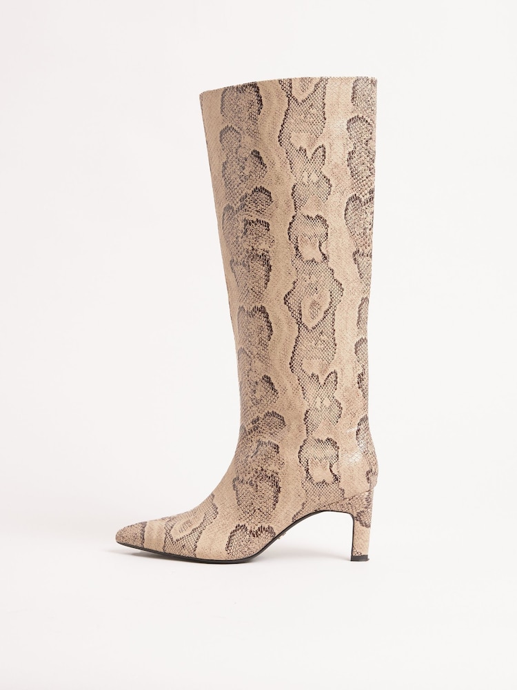 Lipsy Snake Standard fit Faux Leather Standard fit Knee High Low Kitten Heel Boots - Image 5 of 5