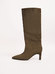 Lipsy Olive Green Standard fit Faux Leather Standard fit Knee High Low Kitten Heel Boots - Image 6 of 6