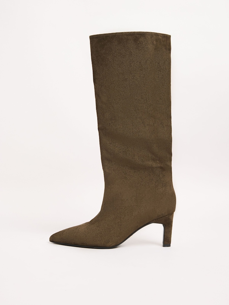 Lipsy Olive Green Standard fit Faux Leather Standard fit Knee High Low Kitten Heel Boots - Image 6 of 6