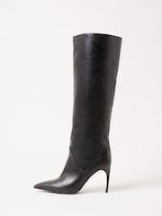 Negro - Lipsy Faux Leather Straight Alto Leg Stiletto Heel Boots - Imagen 5 de 5