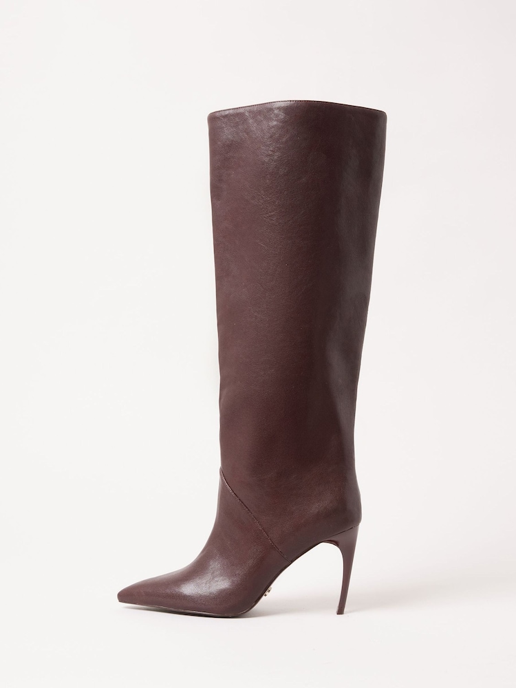 Burgunderrot - Lipsy Faux Leather Straight High Leg Stiletto Heel Boots - Bild 5 von 5