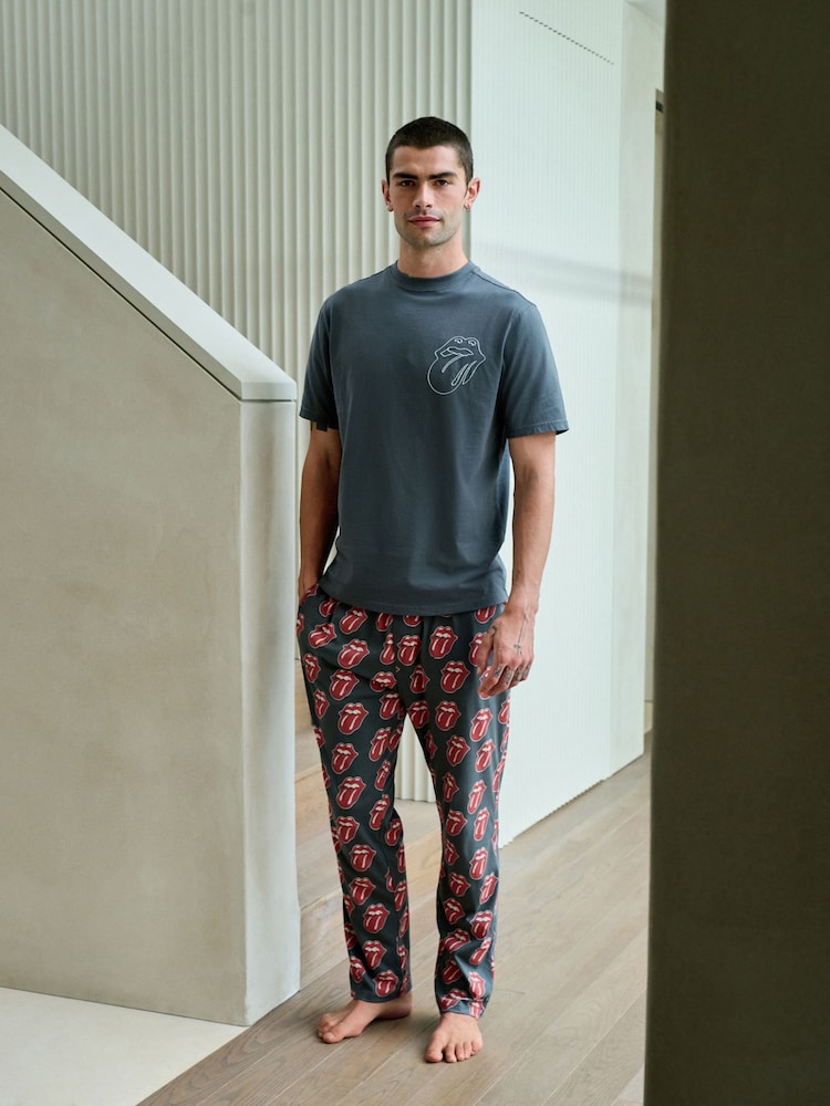 Grey/Red The Rolling Stones Short Sleeve Pyjamas Set - Image 1 of 7 Grey/Red The Rolling Stones Short Sleeve Pyjamas Set - Image 1 of 7