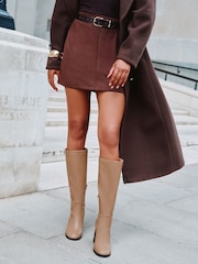 Lipsy Camel Faux Leather Mid Block Heel Smart Knee High Shaft Boots - Image 2 of 5