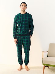 Green/Blue Check Motionflex Cosy Long Sleeve Cuffed Pyjamas Set - Image 1 of 10