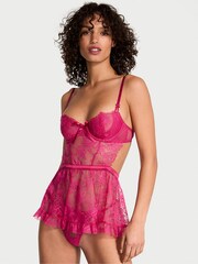 Victoria's Secret Cherry Blossom Pink Lace Unlined Balcony Babydoll Set - Image 1 of 3