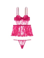 Victoria's Secret Cherry Blossom Pink Lace Unlined Balcony Babydoll Set - Image 3 of 3