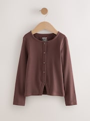 Chocolate Brown Long Sleeve Ribbed Cardigan (3-16yrs) - Image 1 of 4