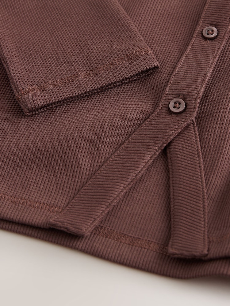 Chocolate Brown Long Sleeve Ribbed Cardigan (3-16yrs) - Image 2 of 4