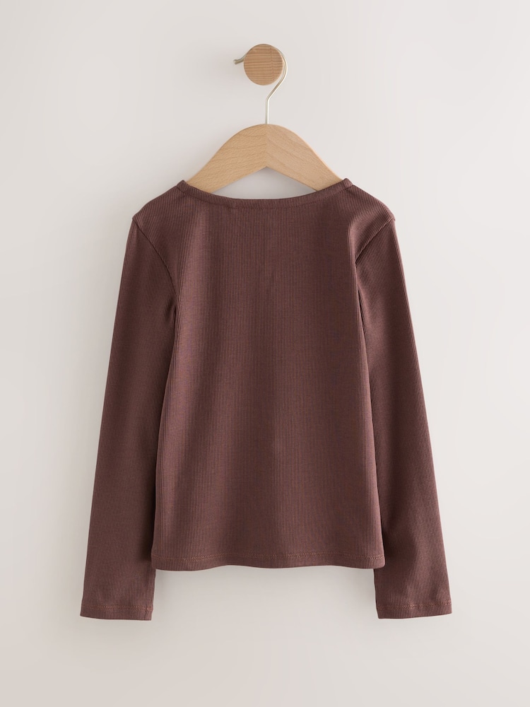 Chocolate Brown Long Sleeve Ribbed Cardigan (3-16yrs) - Image 4 of 4