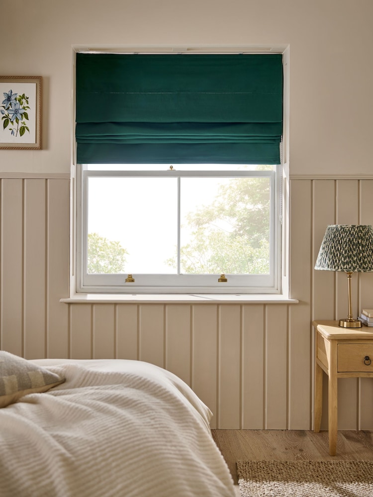 Green Dark Ready Made Blackout/Thermal Cotton Roman Blind - Image 1 of 7