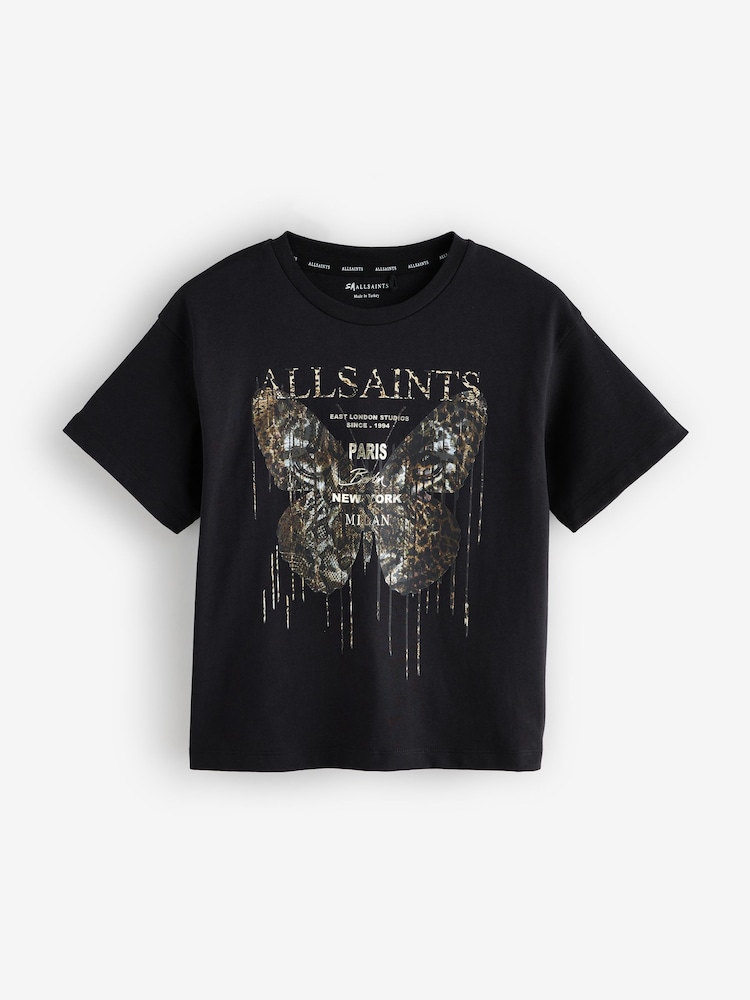 smALLSAINTS Black/Butterfly Girls Graphic Oversized Crew T-Shirt - Image 1 of 4