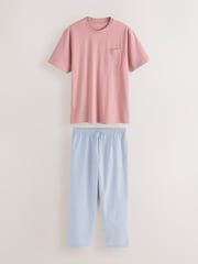 Svetlo modra - Črtast komplet pižame s kratkimi rokavi - Slika 7 iz 13