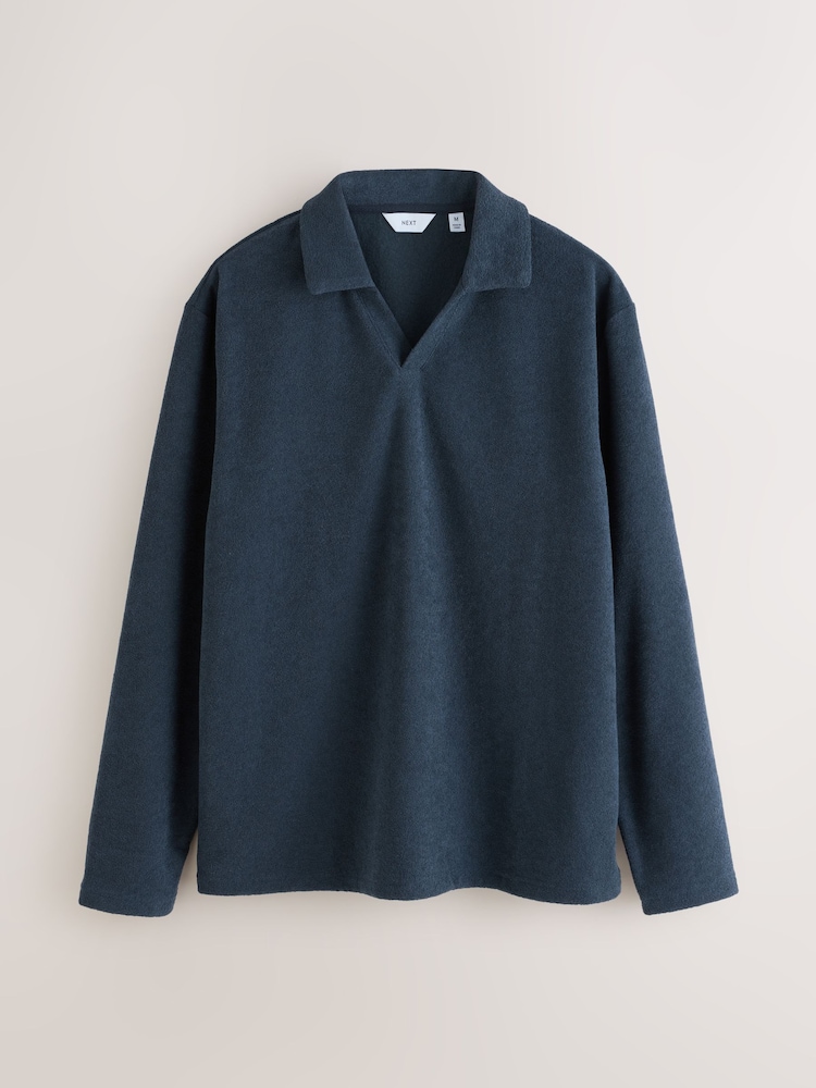 Navy Blue Towelling Long Sleeve Trophy Neck Pyjamas Set - Image 2 of 5