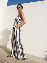 Navy Wide Leg Trousers With Linen - Image 1 of 7
