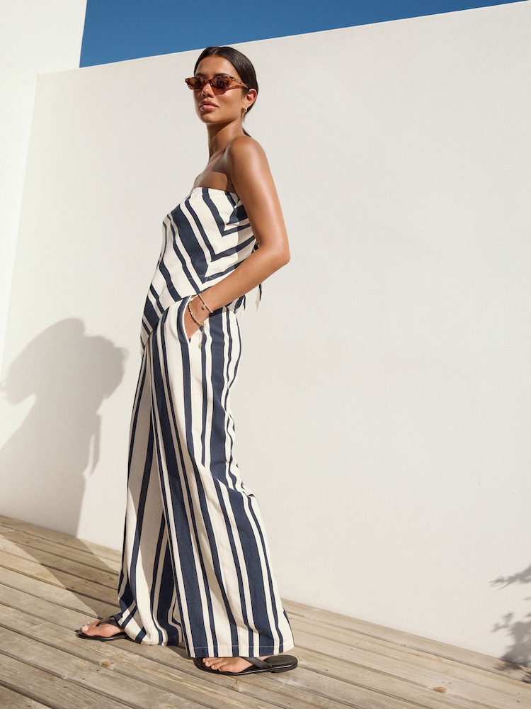 Navy Wide Leg Trousers With Linen - Image 1 of 7