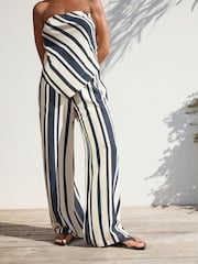 Navy Wide Leg Trousers With Linen - Image 2 of 7