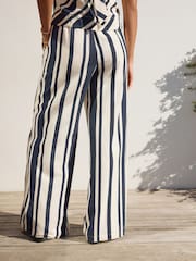 Navy Wide Leg Trousers With Linen - Image 3 of 7