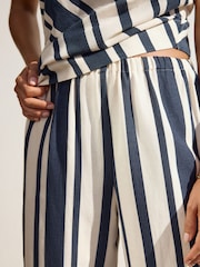 Navy Wide Leg Trousers With Linen - Image 4 of 7
