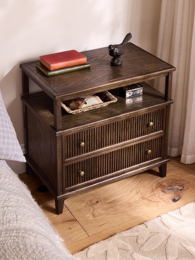 Laura Ashley Dark Stain Oak Barcombe 2 Drawer Wide Bedside Table - Image 1 of 8 Laura Ashley Dark Stain Oak Barcombe 2 Drawer Wide Bedside Table - Image 1 of 8