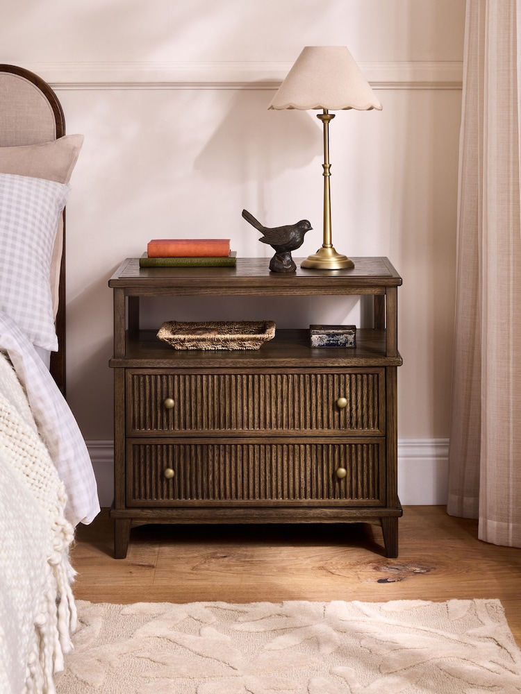 Laura Ashley Dark Stain Oak Barcombe 2 Drawer Wide Bedside Table - Image 2 of 8 Laura Ashley Dark Stain Oak Barcombe 2 Drawer Wide Bedside Table - Image 2 of 8