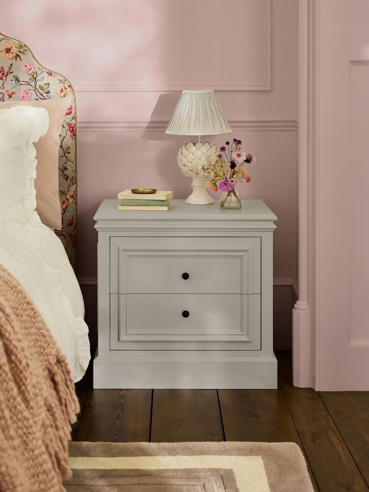 Laura Ashley Twine Natural Swanton Wide 2 Drawer Bedside Table - Image 1 of 7