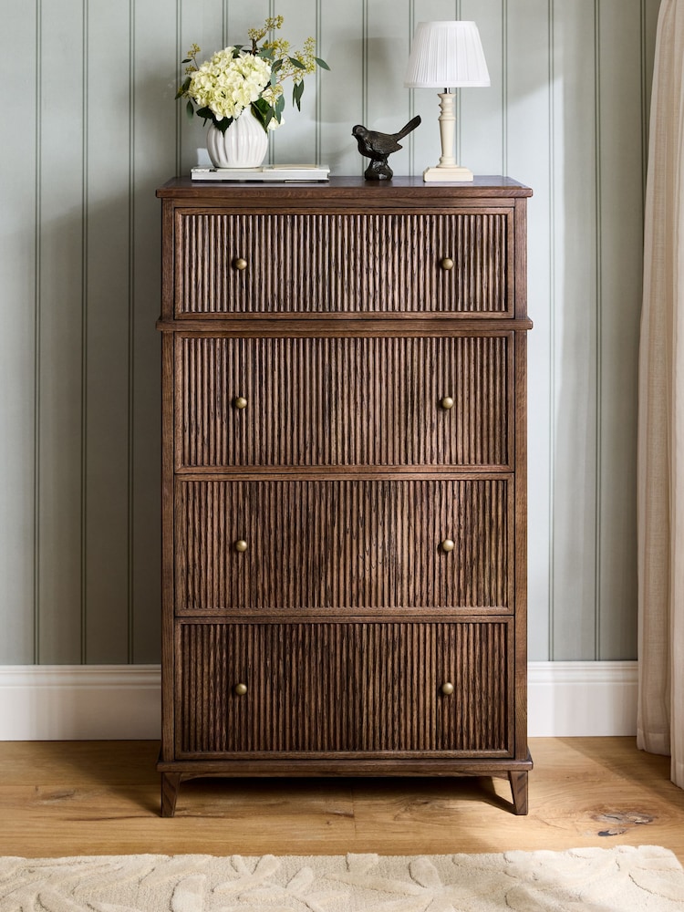 Laura Ashley Dark Stain Oak Barcombe 4 Drawer Tall Chest of Drawers - Image 1 of 9