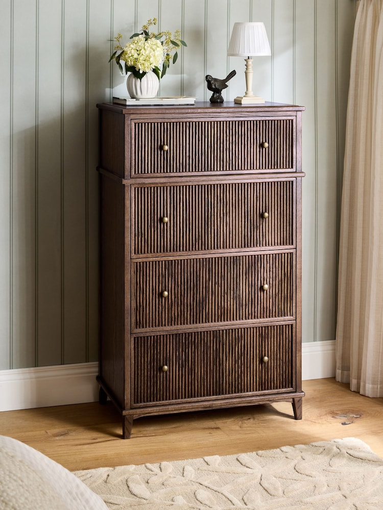 Laura Ashley Dark Stain Oak Barcombe 4 Drawer Tall Chest of Drawers - Image 2 of 9