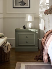 Laura Ashley Khaki Green Swanton Wide 2 Drawer Bedside Table - Image 1 of 4