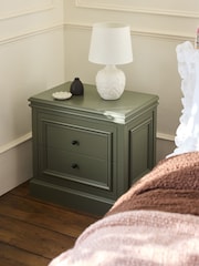 Laura Ashley Khaki Green Swanton Wide 2 Drawer Bedside Table - Image 2 of 4