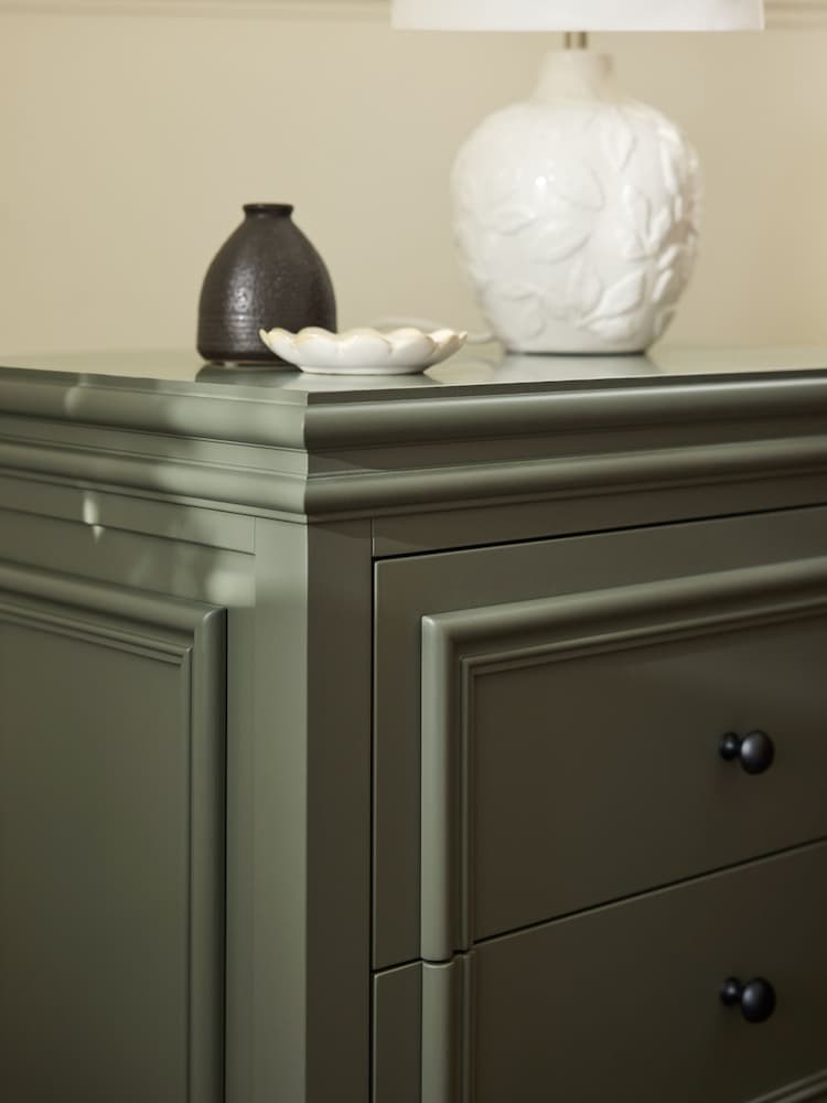 Laura Ashley Khaki Green Swanton Wide 2 Drawer Bedside Table - Image 4 of 4