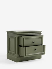 Laura Ashley Khaki Green Swanton Wide 2 Drawer Bedside Table - Image 6 of 7