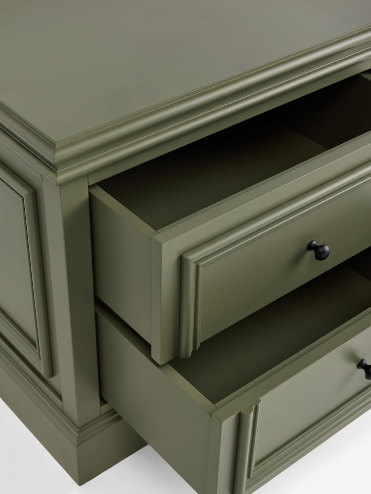 Laura Ashley Khaki Green Swanton Wide 2 Drawer Bedside Table - Image 7 of 7