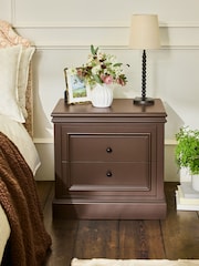 Laura Ashley Chocolate Brown Swanton Wide 2 Drawer Bedside Table - Image 1 of 4