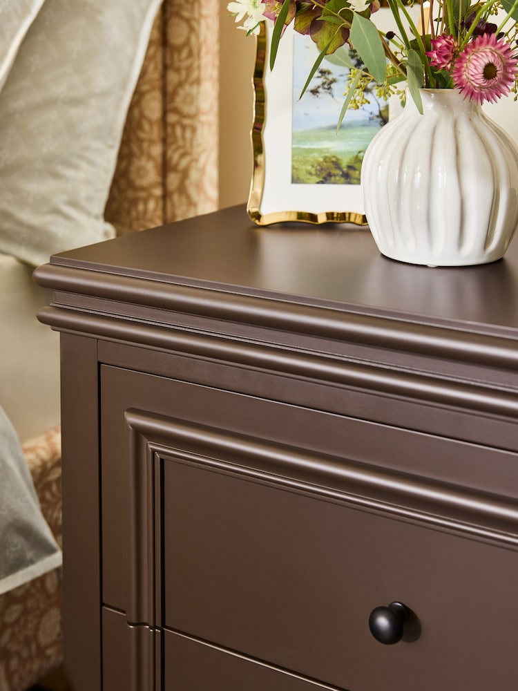 Laura Ashley Chocolate Brown Swanton Wide 2 Drawer Bedside Table - Image 4 of 4