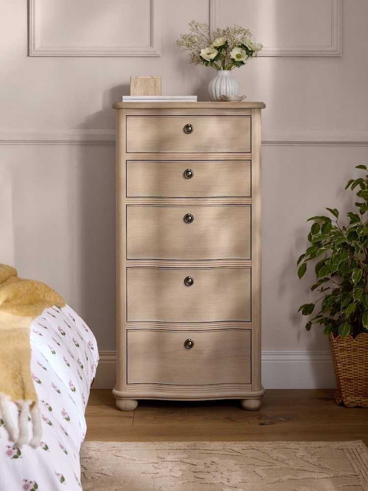 Laura Ashley Whitewash Oak Someford 5 Drawer Tall Chest - Image 1 of 9