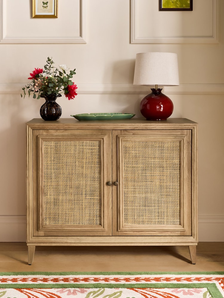 Nina Campbell Oak and Rattan Mason Small Small Sideboard - Image 1 of 9 Nina Campbell Oak and Rattan Mason Small Small Sideboard - Image 1 of 9