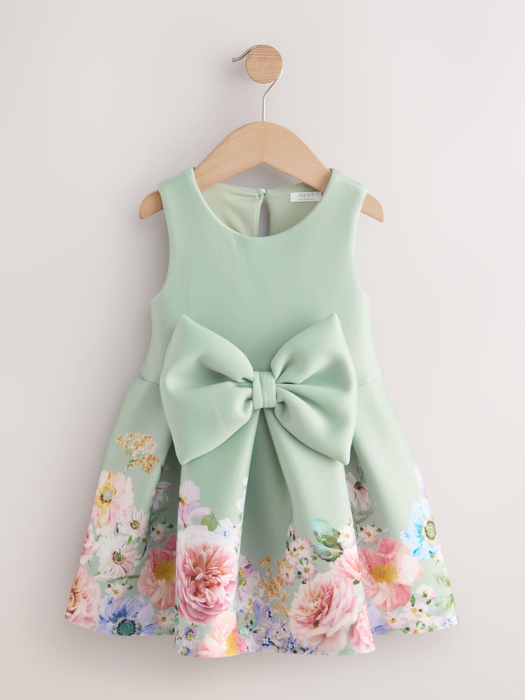 Green Sleeveless Floral Print Party Dress (3mths-7yrs) - Image 1 of 5