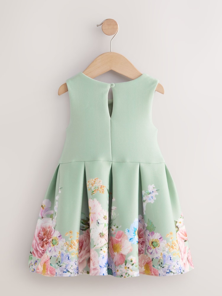 Green Sleeveless Floral Print Party Dress (3mths-7yrs) - Image 2 of 5