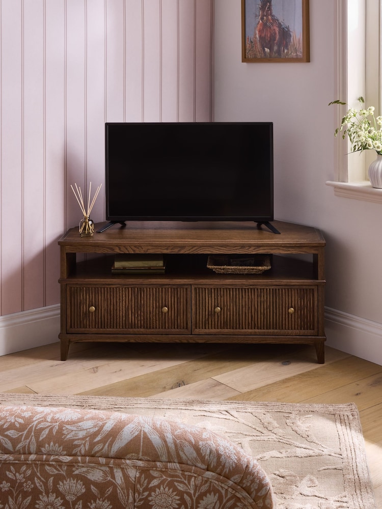 Laura Ashley Dark Stain Oak Barcombe Corner Up to 50 Inch TV Unit - Image 1 of 9