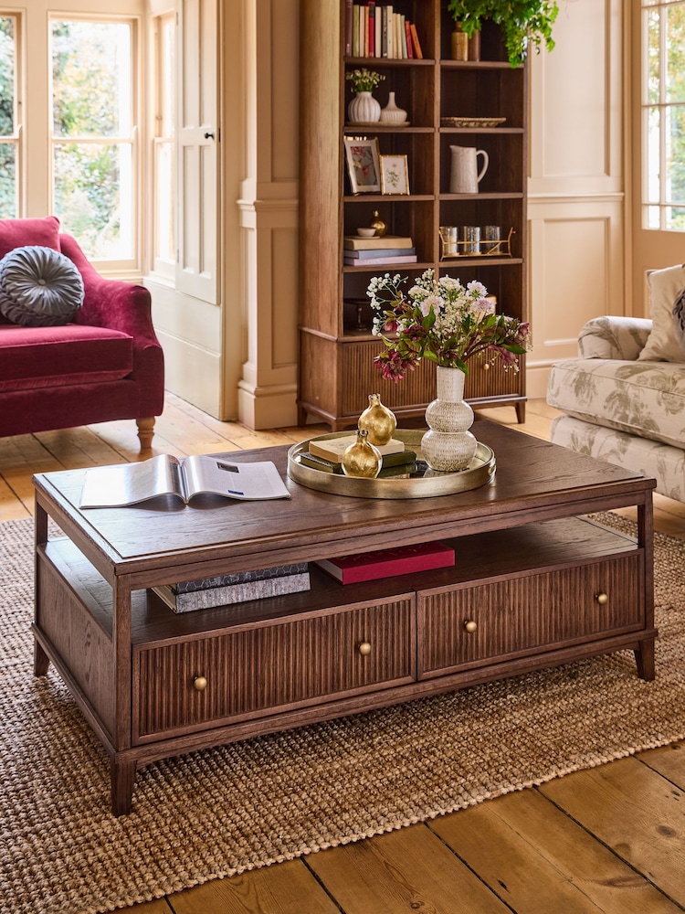 Laura Ashley Dark Stain Oak Barcombe Storage Coffee Table - Image 1 of 8