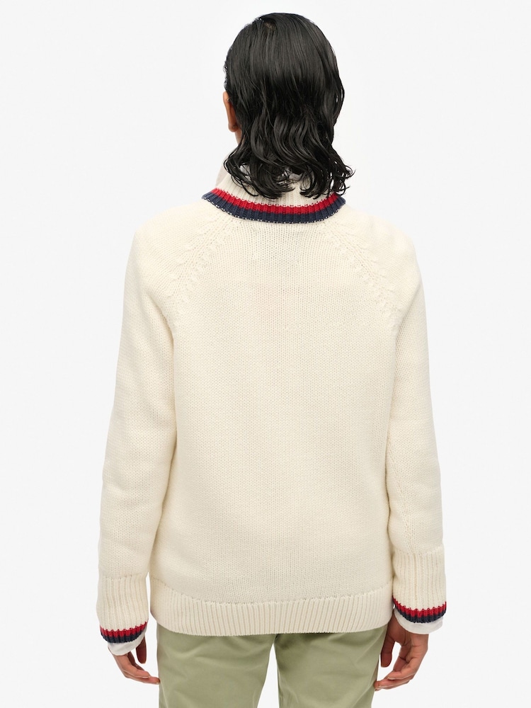 Superdry Cream Tipped Half Zip Jumper - Image 3 of 5