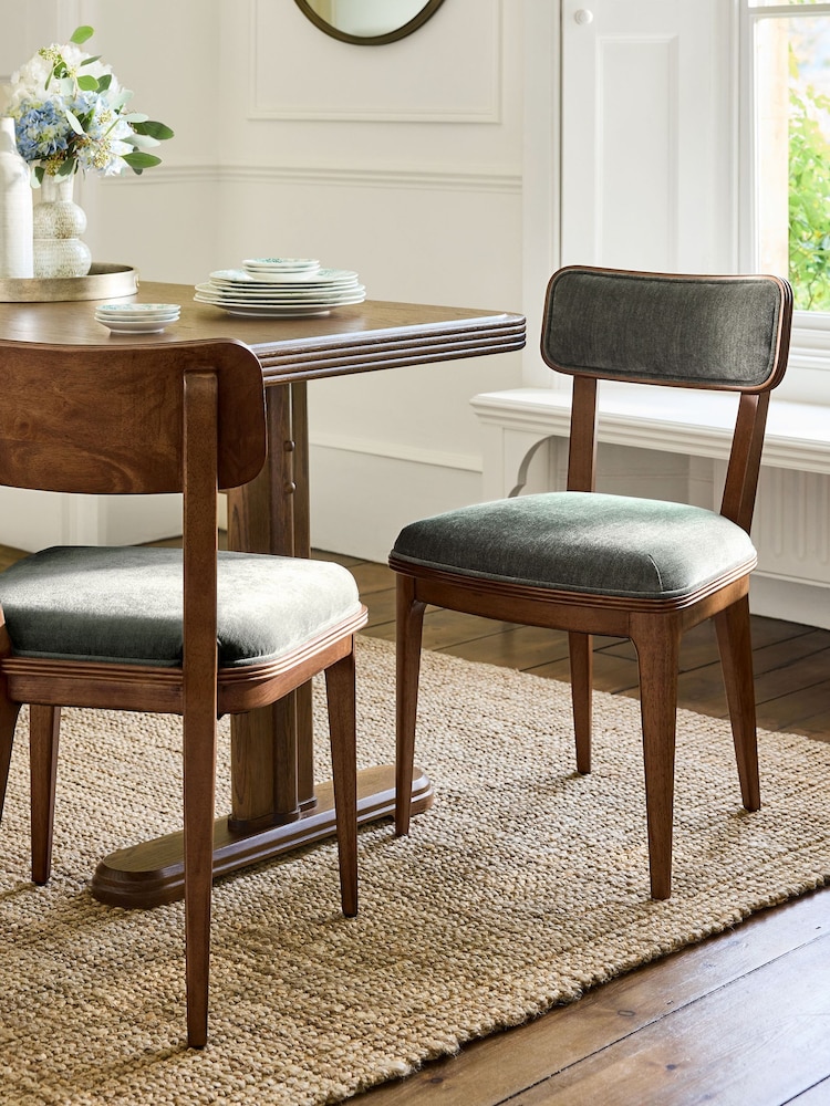 Laura Ashley Hundon Chenille Green Barcombe Non Arm Carver Dining Chair - Image 1 of 8