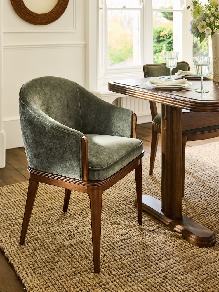 Laura Ashley Hundon Chenille Green Barcombe Arm Carver Dining Chair - Image 1 of 3