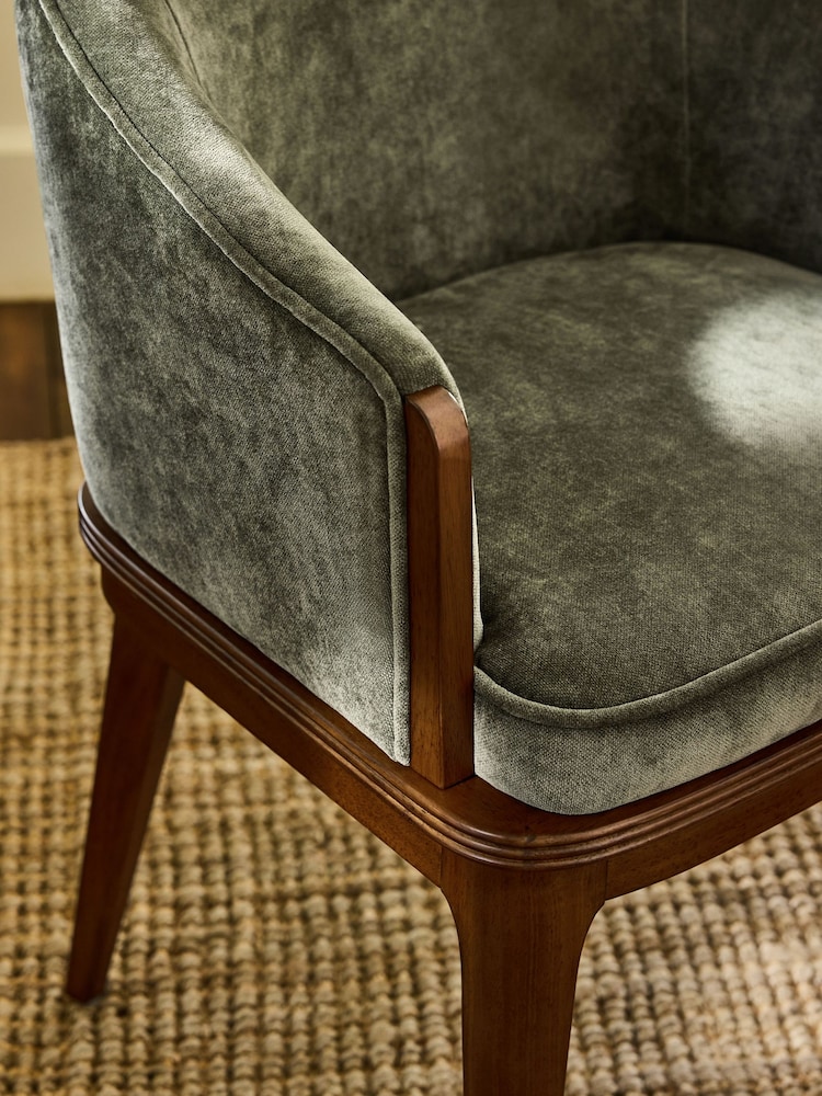 Laura Ashley Hundon Chenille Green Barcombe Arm Carver Dining Chair - Image 2 of 3