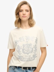 Superdry Cream Embellished Varsity Relaxed 100% Cotton T-Shirt - Image 3 of 4