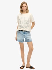 Superdry Cream Embellished Varsity Relaxed 100% Cotton T-Shirt - Image 4 of 4