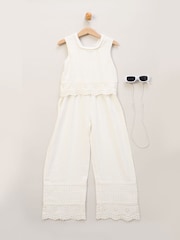 Miss Broderie White Jumpsuit and Sunglasses Outfit Set - Image 1 of 3