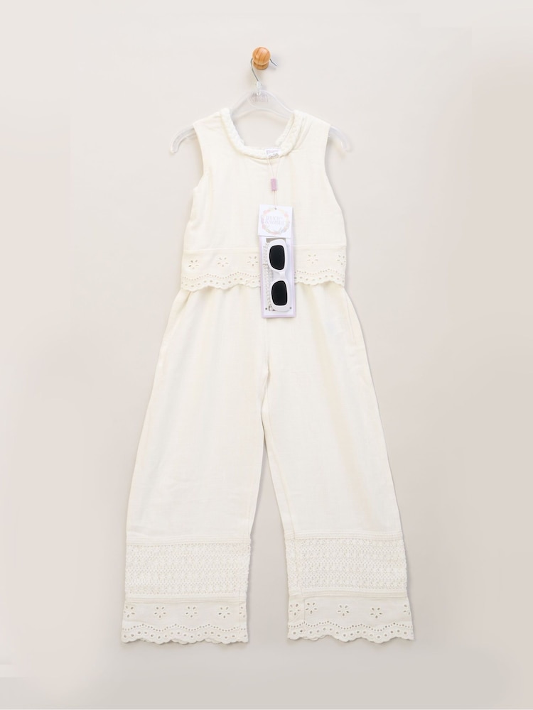 Miss Broderie White Jumpsuit and Sunglasses Outfit Set - Image 2 of 3