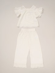 Miss Broderie White Top and Wide Leg Trousers Outfit Set - Image 1 of 5
