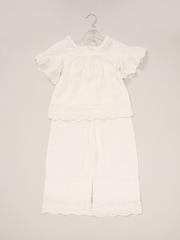 Miss Broderie White Top and Wide Leg Trousers Outfit Set - Image 2 of 5